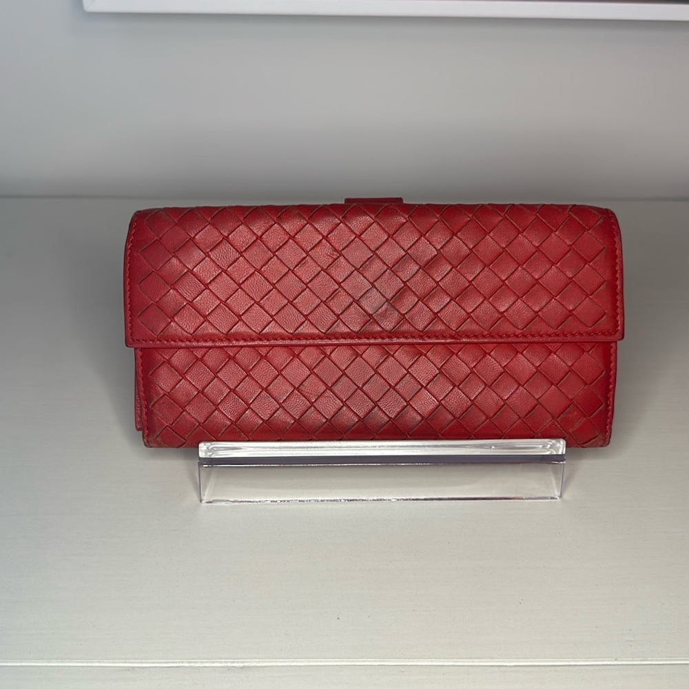 Red Bottega Veneta Long Snappy Wallet